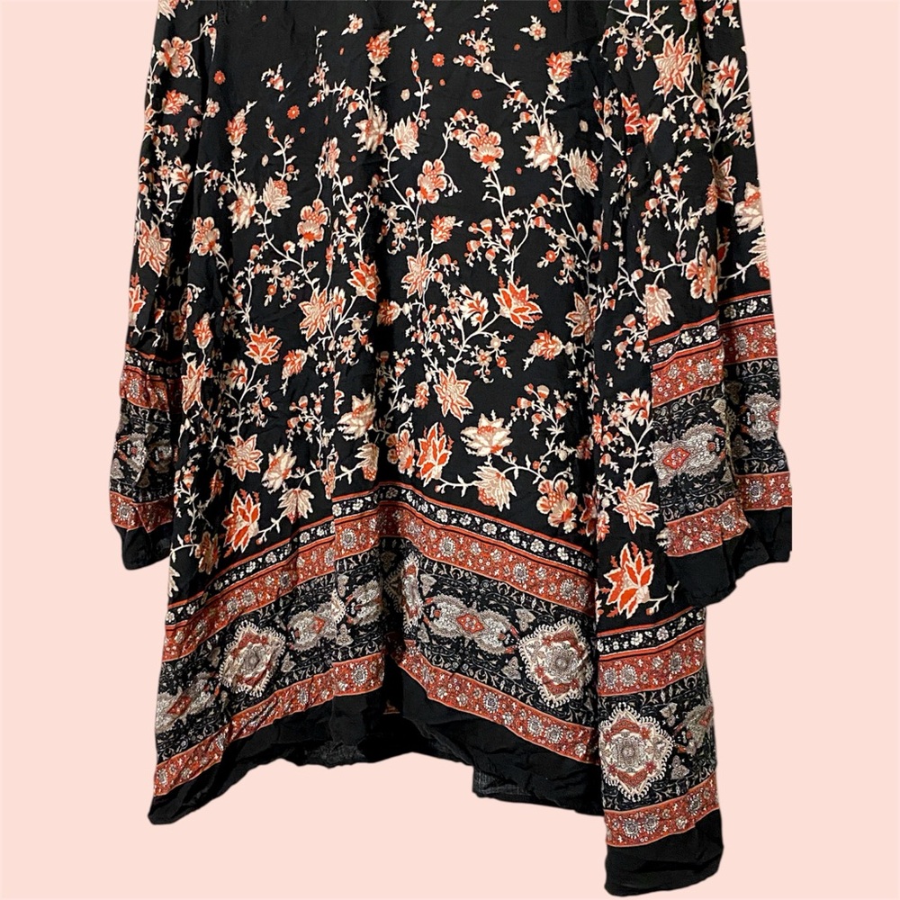 Tassels n Lace Black Floral 3/4 Sleeve Boho Tunic Top - Picture 4 of 5